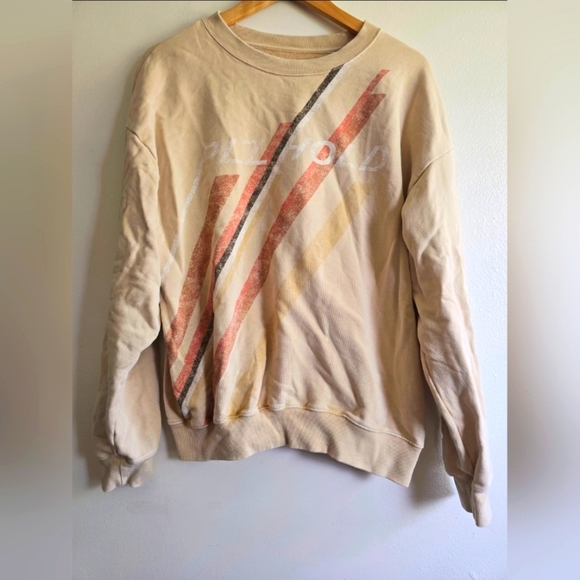 Aerie, Offline Oversized Crewneck Sweatshirt "PLZ HOLD", Tan Neutrals, Size S - Picture 1 of 5